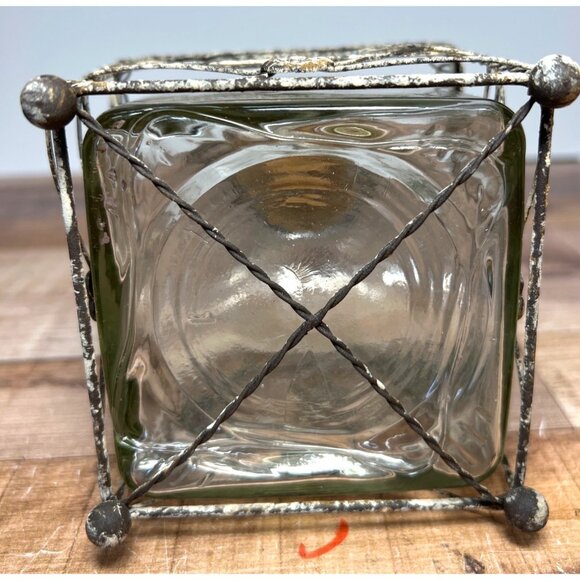 Decorative Glass Bottle With Metal Rose Top & Wire Cage - Picture 5 of 7